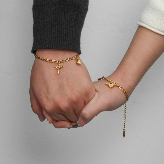 EDELSTAHL-ARMBÄNDER MIT HERZ UND SCHLÜSSEL