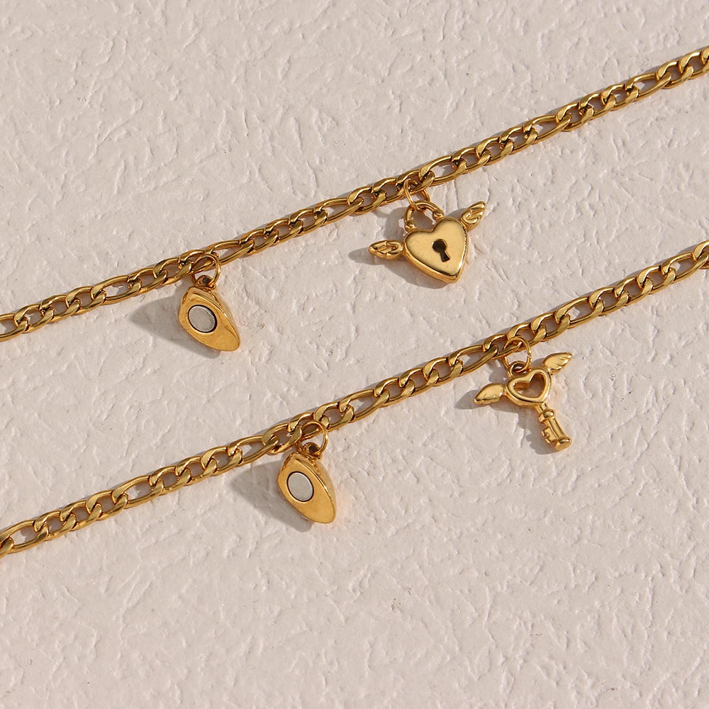 EDELSTAHL-ARMBÄNDER MIT HERZ UND SCHLÜSSEL