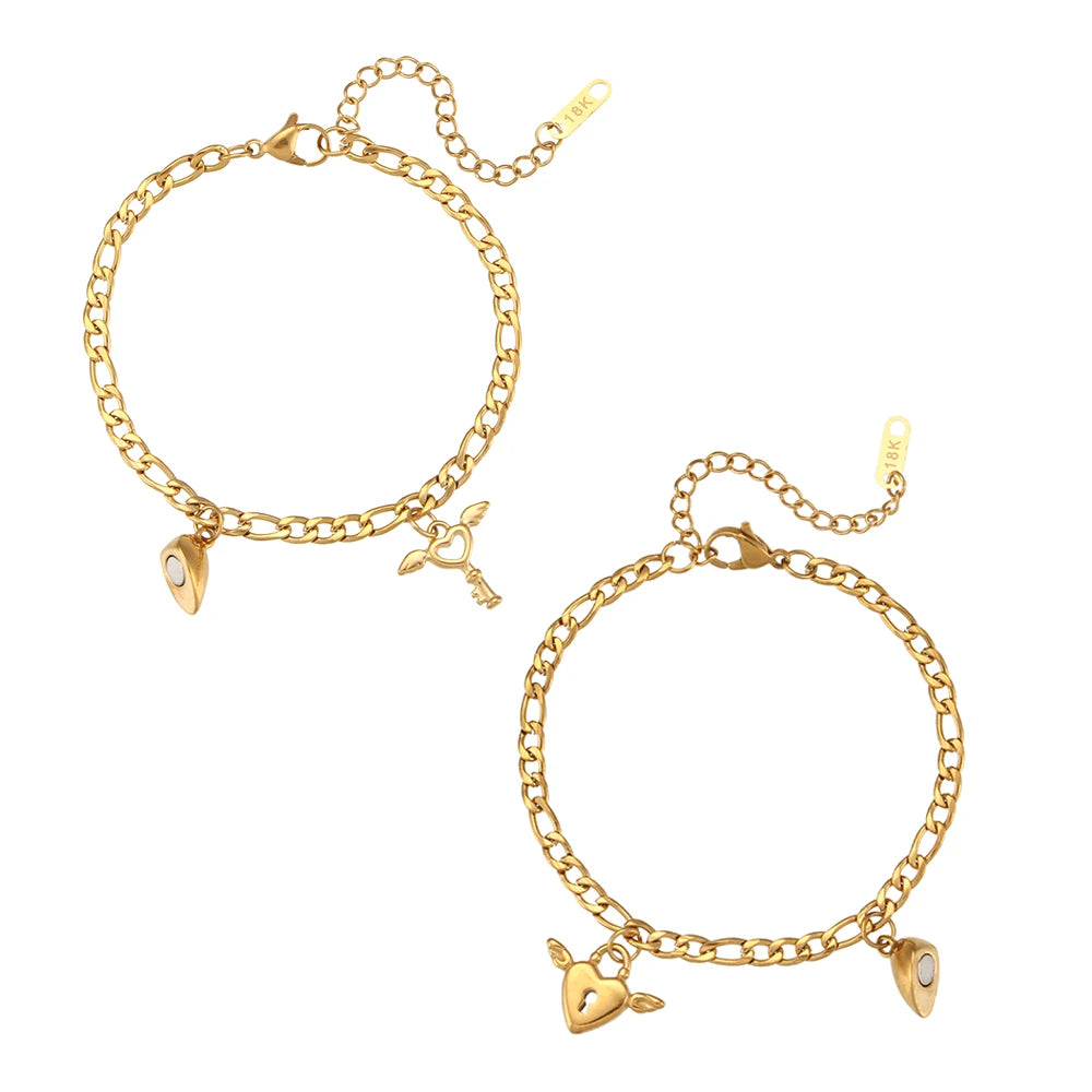 EDELSTAHL-ARMBÄNDER MIT HERZ UND SCHLÜSSEL